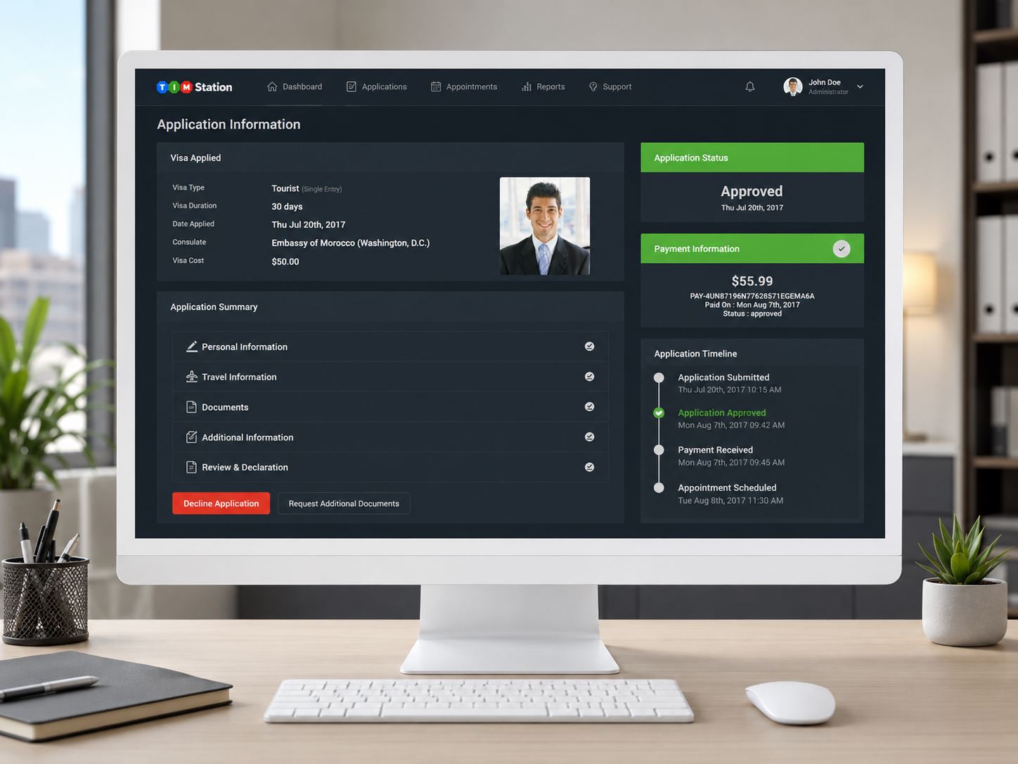 Application Information screenshot for the eVisa and Immigration Platform