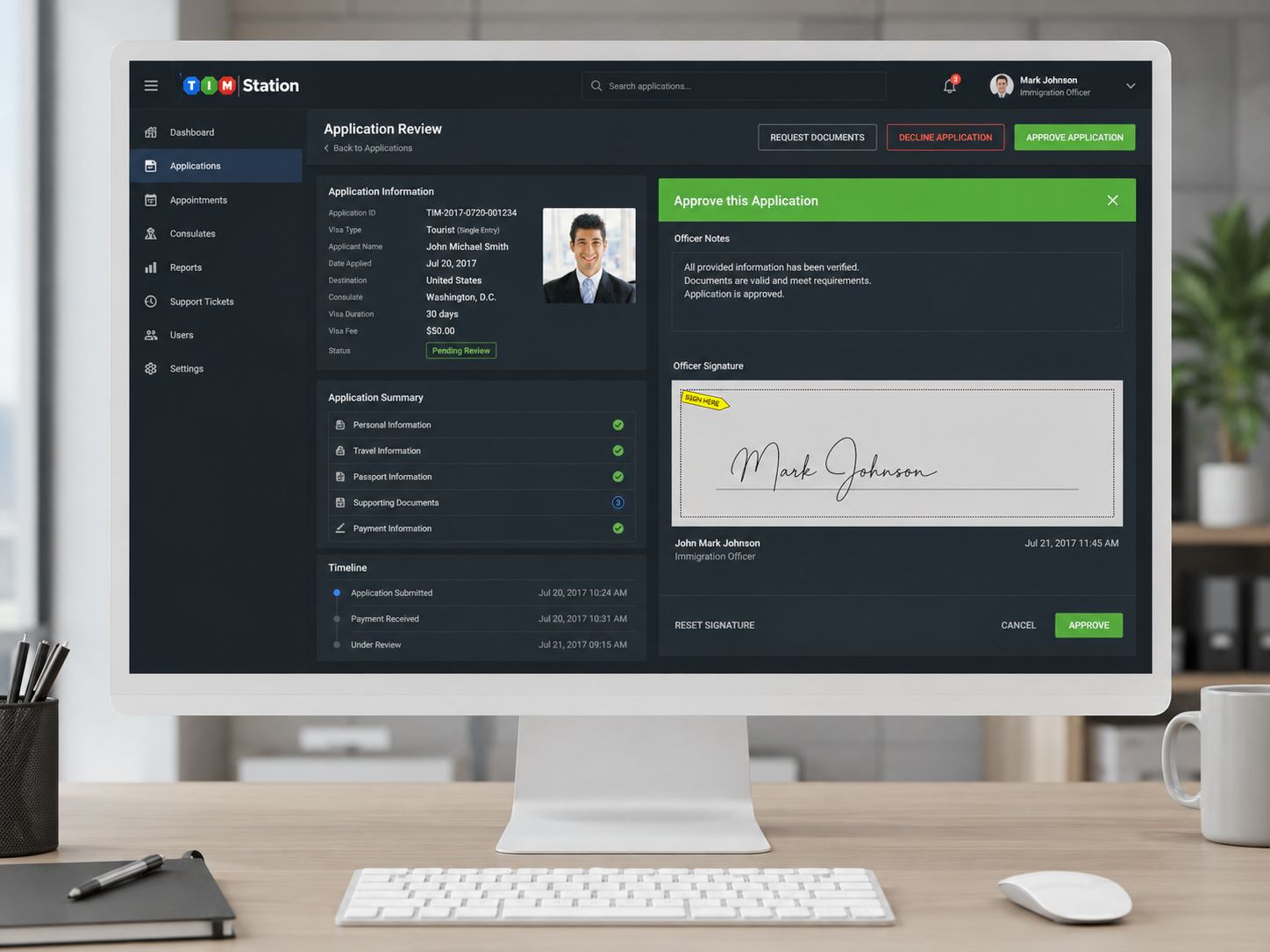 Approve Application screenshot for the eVisa and Immigration Platform