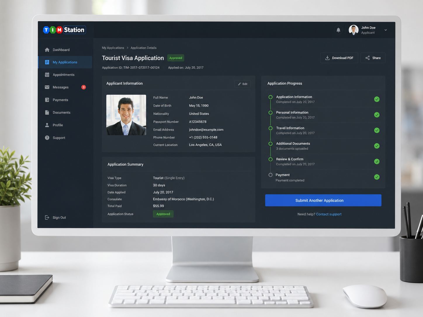 Tourist Visa Application screenshot for the eVisa and Immigration Platform