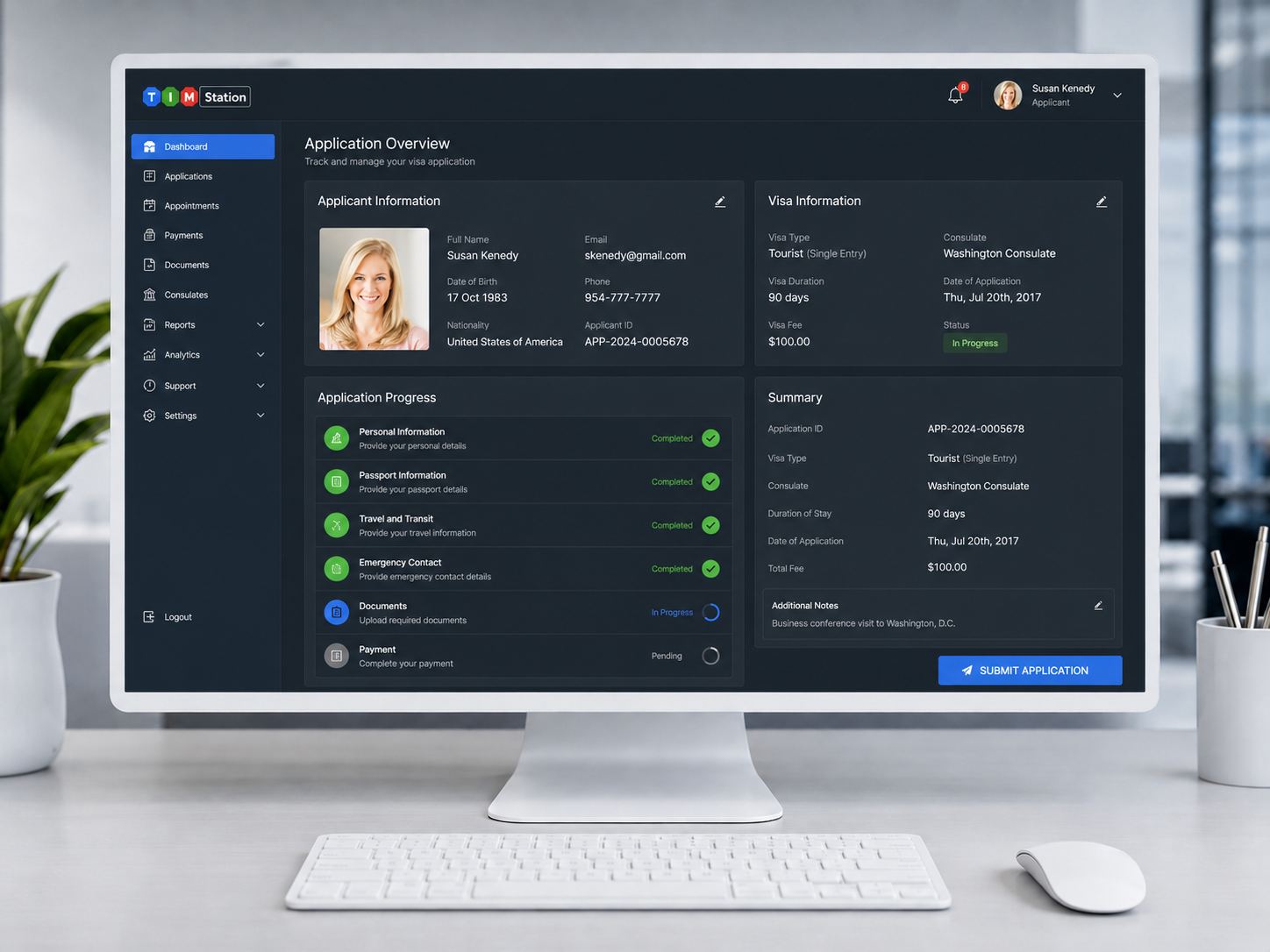 Application Overview screenshot for the eVisa and Immigration Platform