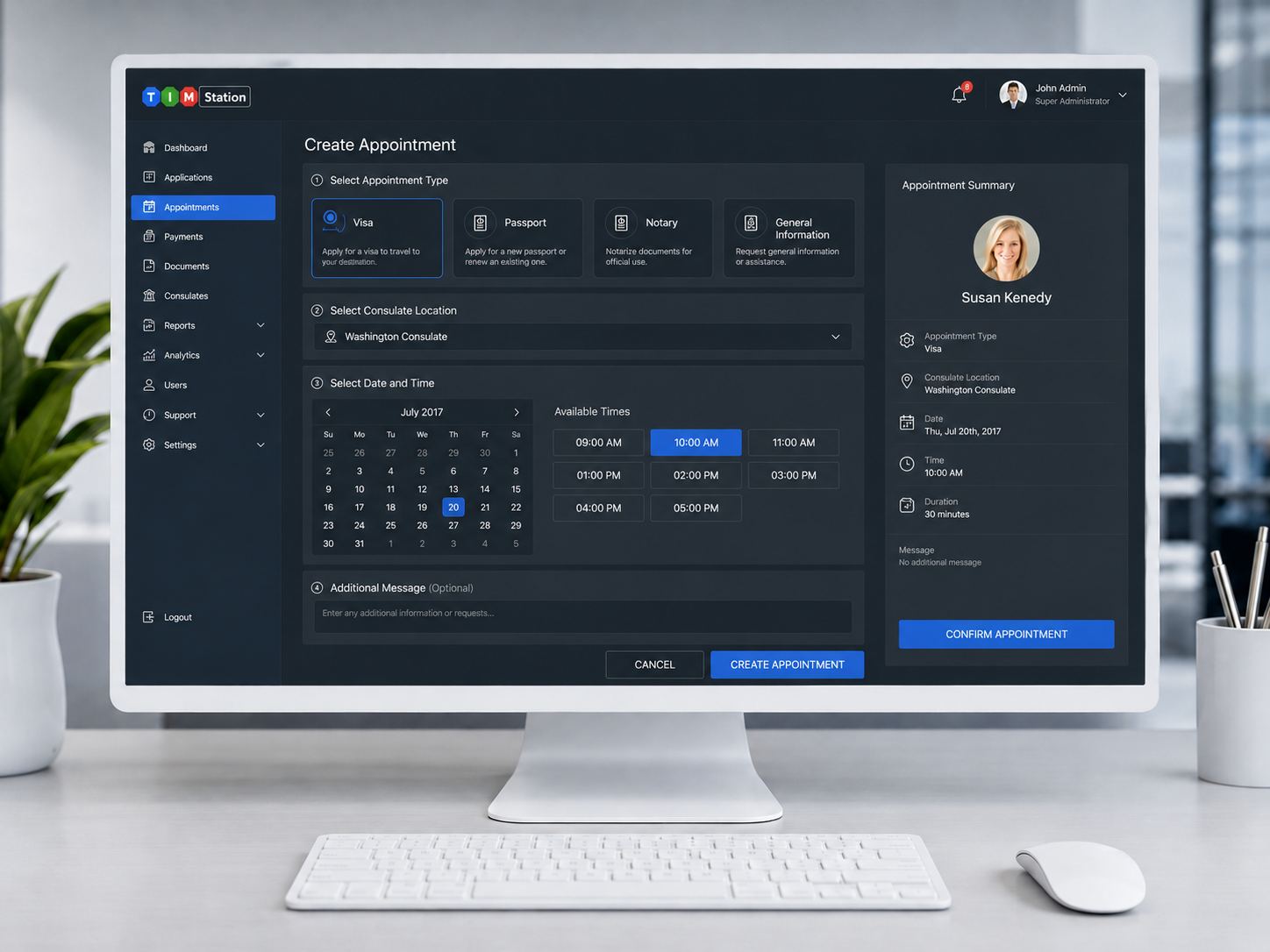 Appointment Scheduling screenshot for the eVisa and Immigration Platform