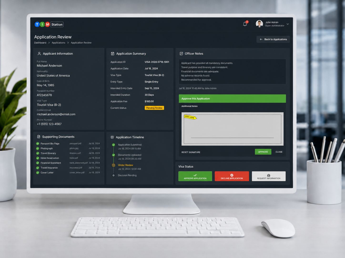 Officer Approval Review screenshot for the eVisa and Immigration Platform
